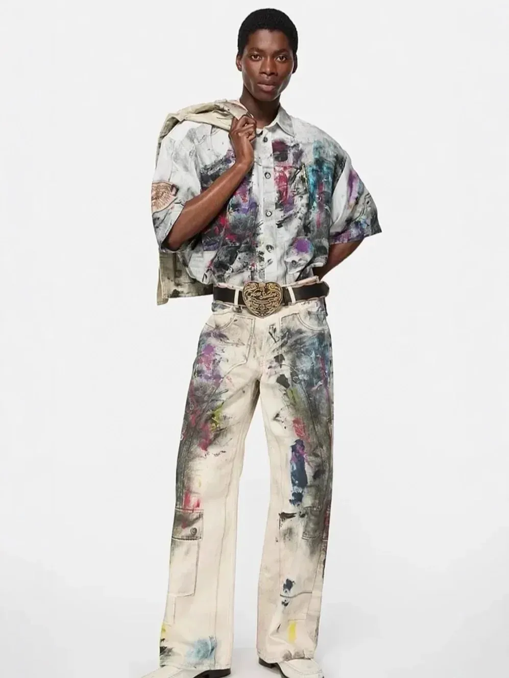 Y2K American New Mens Denim Pants Streetwear Hip Hop Tie Dye Jeans Fashion Harajuku Man Motorcycle Jeans Techwear Pantalon Homme — image 3