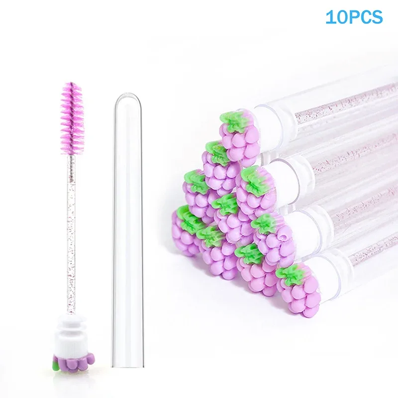 10PCS/Set Fruit Collection Mascara Brush Reusable Lash Brush Tube Spoolies Lash Extension Brushes Applicators Makeup Tools
