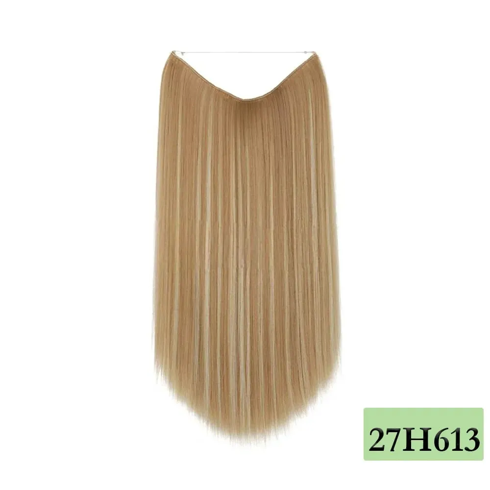22" Long Straight Invisible Halo Hair Extensions 120g/pc 27-613 Blonde Synthetic Fish Hair Pieces Ombre Brown Wire Clip In Hair