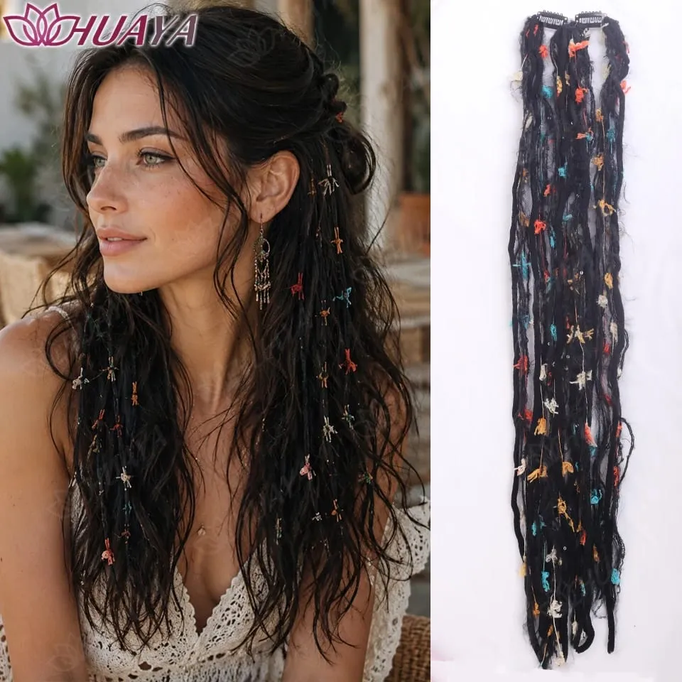 Synthetic Colorful Clip-in Hair Extension Boho Yarn Dreadlock Braids Festival Party Hair Accessories para sa mga Babae — image 8