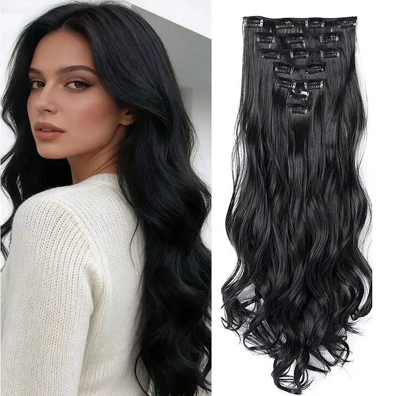 20Inch Synthetic Long Curly Clip In Hair Extensions Heat Resistant Fluffy Hairpiece for Women Daily Party Use — image 1