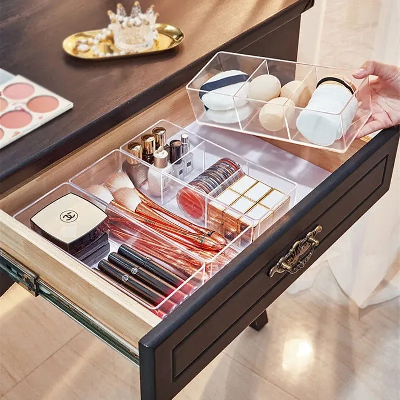Acrylic Cosmetics Storage Box for Lipstick Makeup Brushes Layered Storage Desktop Drawer Comestic Tools Makeup Puff Storage Box
