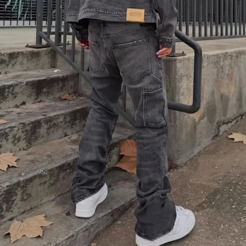 Bootcut Jeans Denim Pant Men Vintage Washed Distressed High Waist Cargo Trousers Y2k Streetwear Work Casual Spliced summer 2026 — image 2