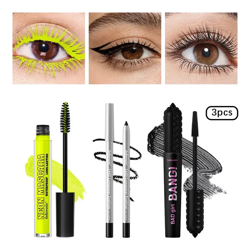 3Pcs Eye Makeup Set Purple Mascara Black Volume Mascara Eyeliner Pencil Waterproof Long Lasting Party Festival Eye Cosmetic Kit