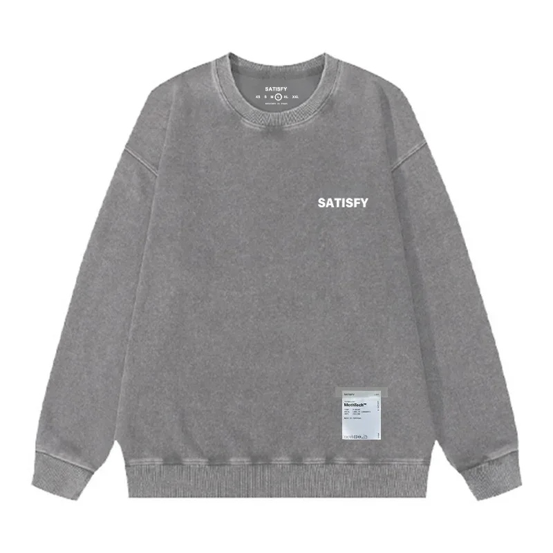Satisfy SoftCell Men's Round-Neck Sweatshirt Running Distress Member Print Vintage Style Long Sleeve Cotton Sweatshirt with Po