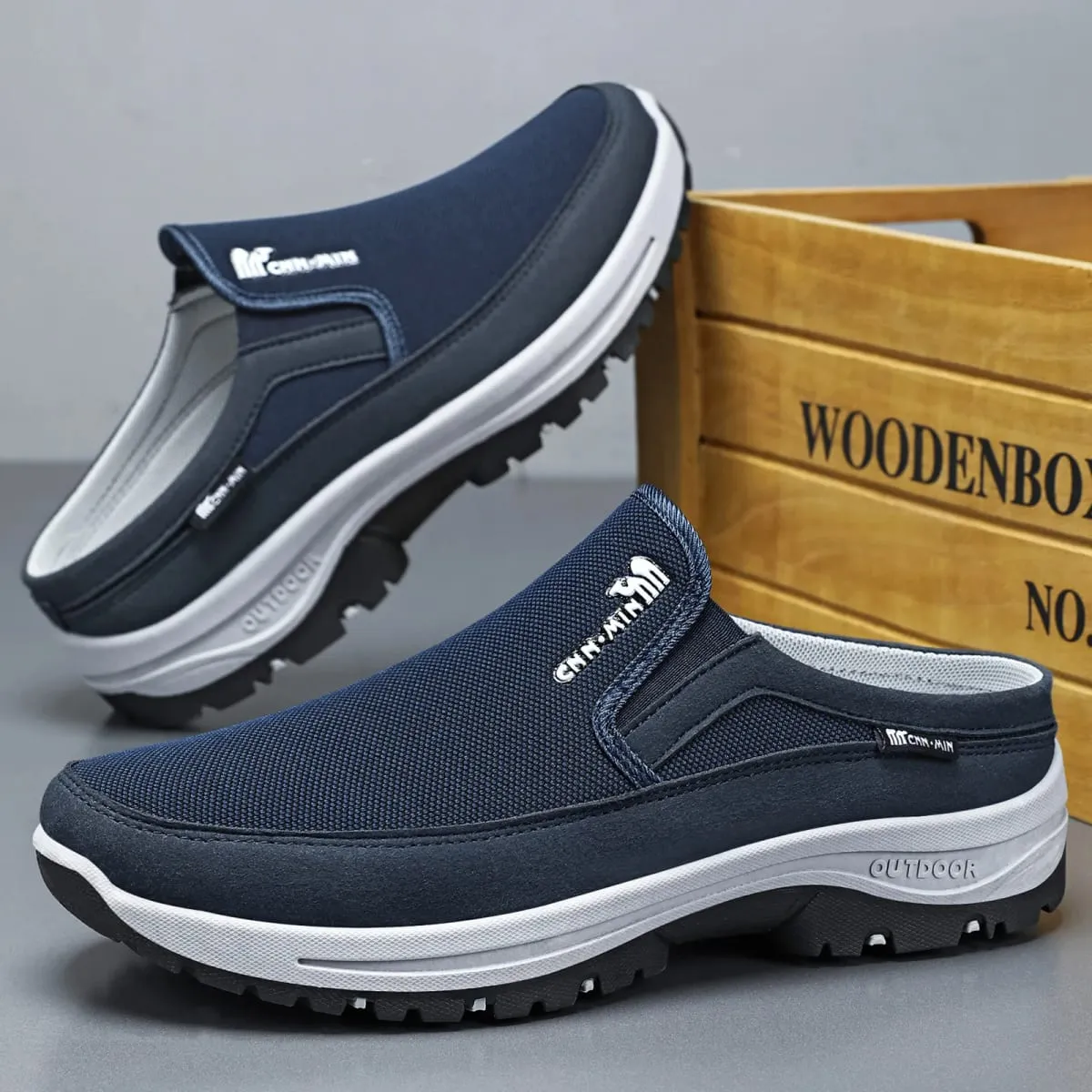 Men's shoes casual cloth shoes breathable lazy shoes toe caps outdoor sports half shoes — image 3
