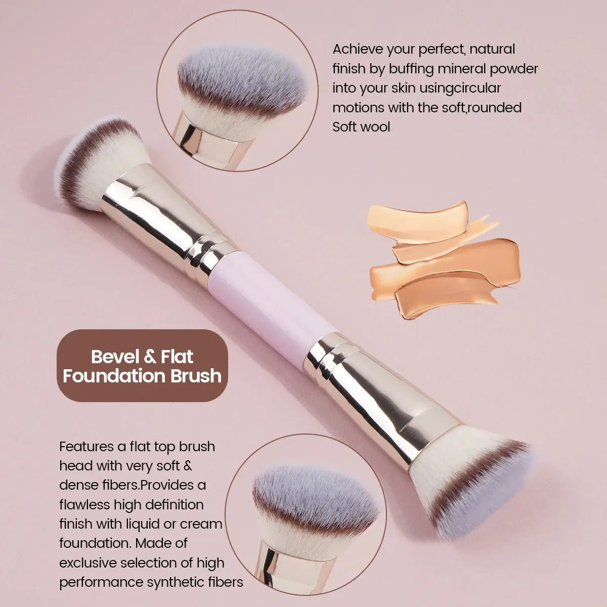 Double Head Makeup Brushes 2 In 1 Flat/Angled Foundation Concealer Contour Brush para sa Blending Loose Powder Liquid Cream