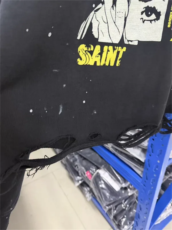 Autumn Winter New Saint Graffiti Print Vintage Washed High Street Casual Loose Cotton Versatile Hoodie Trendy Sports Top Men — image 15