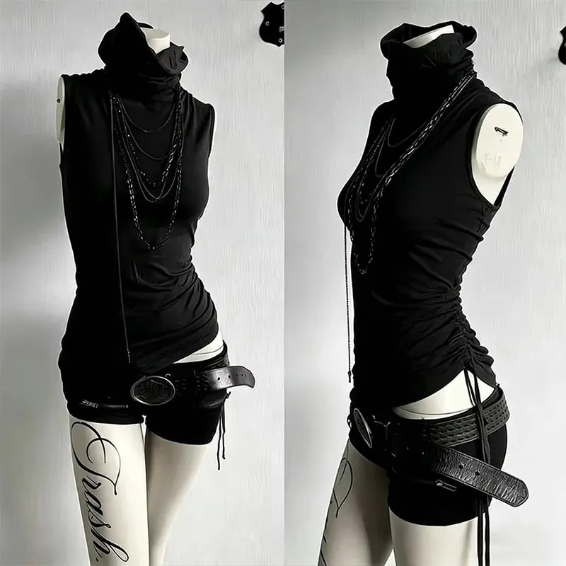 Harajuku style retro high neck sleeveless slim fit design spicy girl niche versatile vest top can be worn outside — image 2