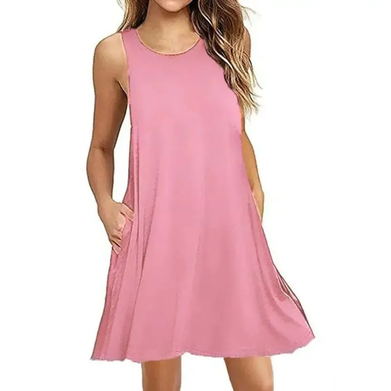 Phụ Nữ Đen Trắng Mùa Hè 2025 Polyester Nữ Tay Ngắn Cổ Tròn Áo Dáng Rộng Đầm Nữ Phố Bohemia Đầm vestidos