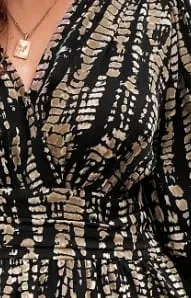 Elegant Directed Cross Neck Pleated Long Sleeve Waist Cinched Floral Print Midi Dress