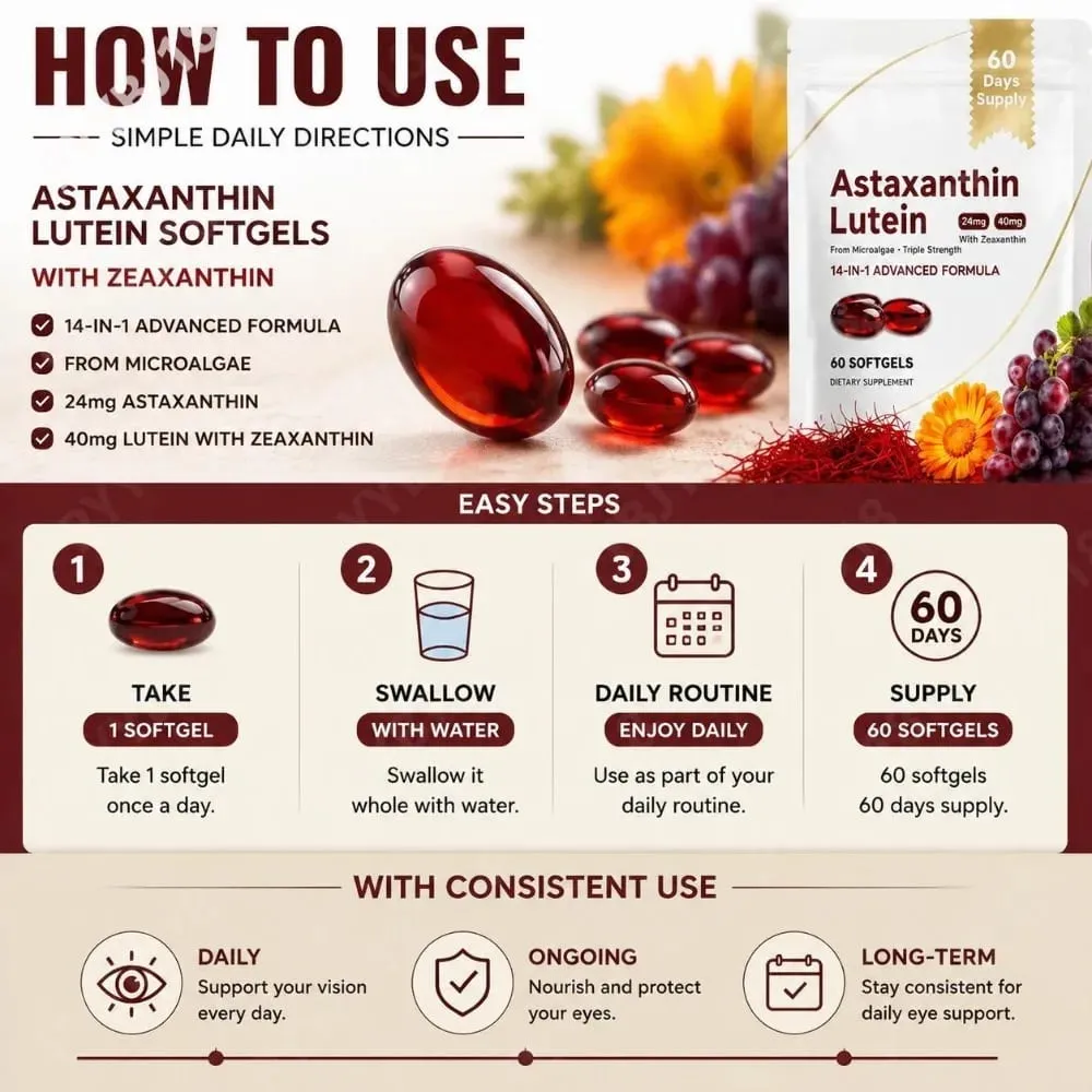 Triple Strength Eye Supplement Lutein Astaxanthin Zeaxanthin Vision Support for Screen Glare & Digital Eye Strain 60 Softgels — image 4