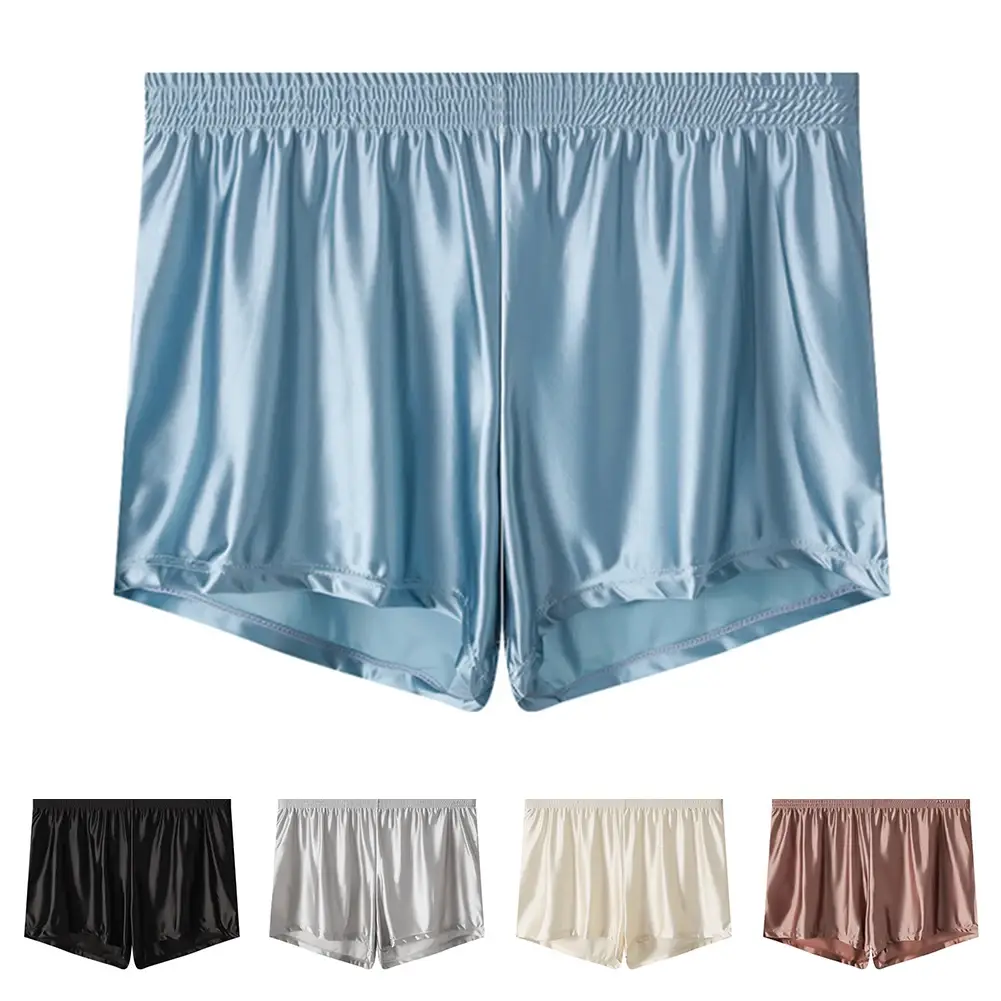 1pc hommes glace soie lisse solide Boxer Shorts culottes L-3XL grande taille vêtements de nuit amples sous-vêtements troncs sans couture confortable vêtements de nuit