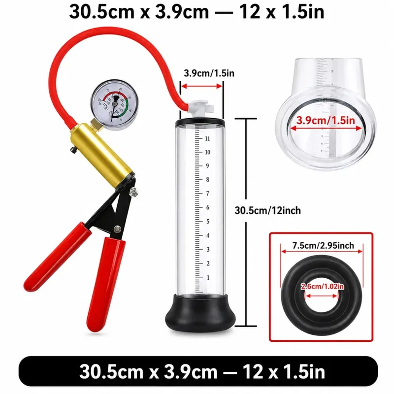 Manual Acrylic Penis Pump for Men with Pressure Gauge Clear Cylinders Vacuum Enlargement Masturbation Trainer Adult Sex Toy Set — image 29