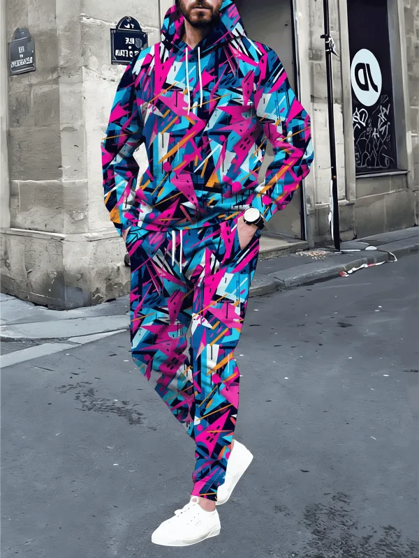 Color Graffiti 3D Printed Hoodie Suit Autumn Men Sweatshirts Sweatpants Casual Fashion Two Piece Tracksuit Set Men's Clothing