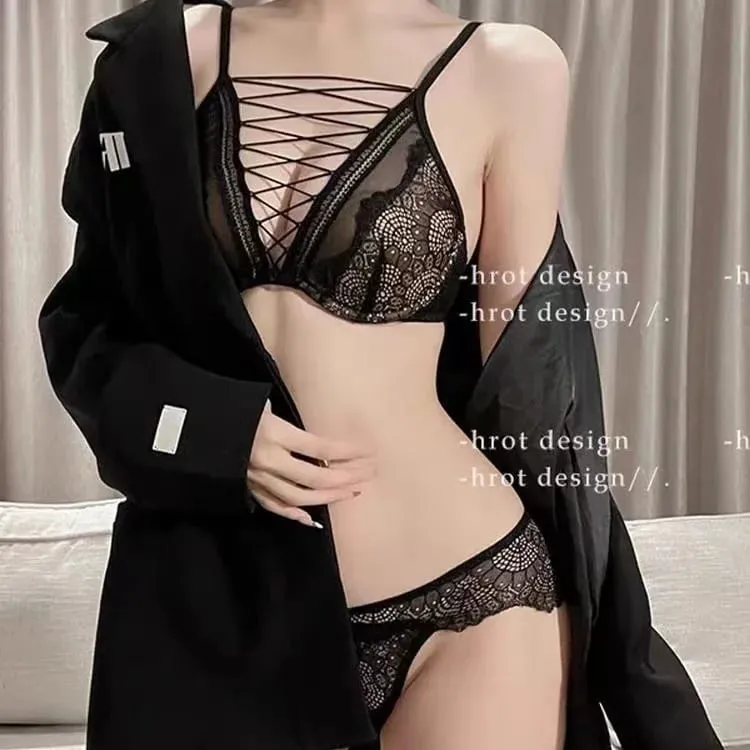 French Sexy Lingerie Set Soft Underwire Push Up Bra for Small Chest Deep Gather Lace Up Cutout Pure Look CA MOYISU Sexy Tushy — image 10
