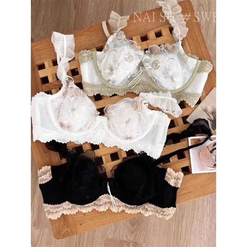 Pure Desire Minimizer Bra Rabbit Ear Cup Ultra Thin Support for Large Bust Retro Embroidered Lace Lingerie Set Women S-XL MOYISU — image 5