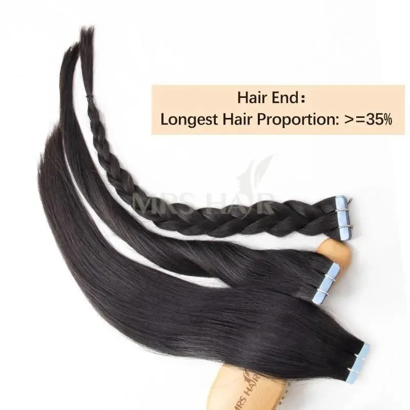 MRS HAIR Silky Straight Tape in Human Hair Extensions Remy Skin Weft Tape Hair Extension 12-26 inch 20pcs/pack 1B Natural Black