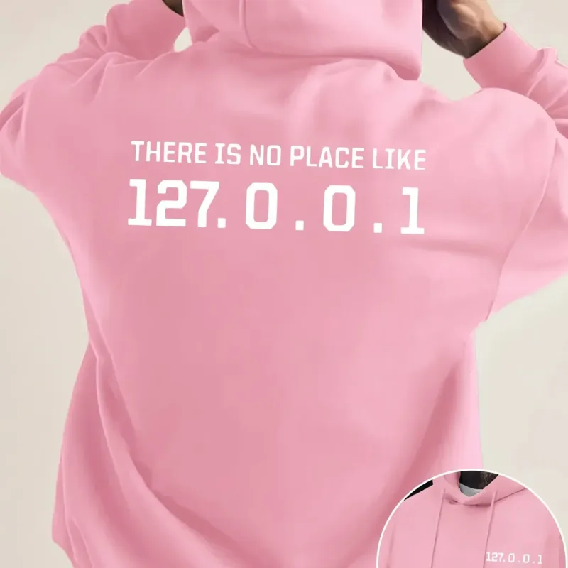 Programmer Geek 127.0.0.1 Text Graphic Hoodies For Men Double Side Print Soft Fleece Loose Hooded Pullover Tops — image 4