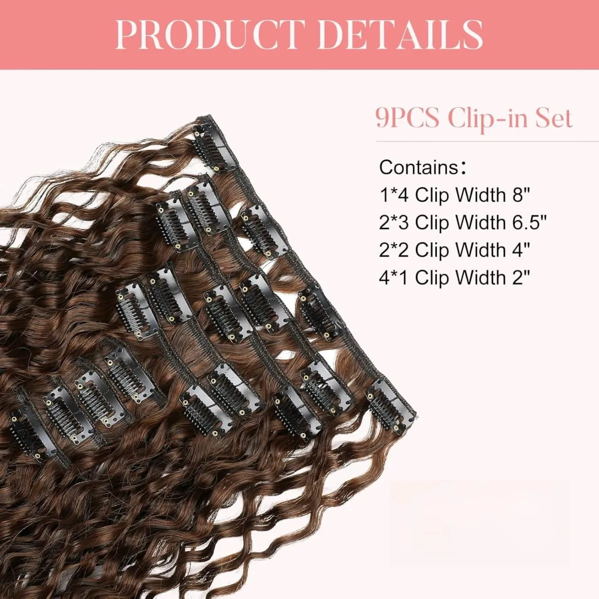 9PCS Clip-in Hair Extensions Kit Long Soft Curly Hair Extension Synthetic Kinky Curly Hairpieces Full Head Fake Pieces for Women — image 6