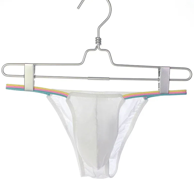 Men Low Waist Panties Bikini Underwear Ice Silk Wet Translucent U Convex Pouch Lingerie Underpants Thin High Fork String Homme