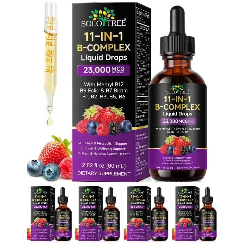 11-in-1 B Complex Liquid Drops with Methyl B12 Folate Biotin for Daily Energy Metabolism Brain Focus & Immune Support 60ml