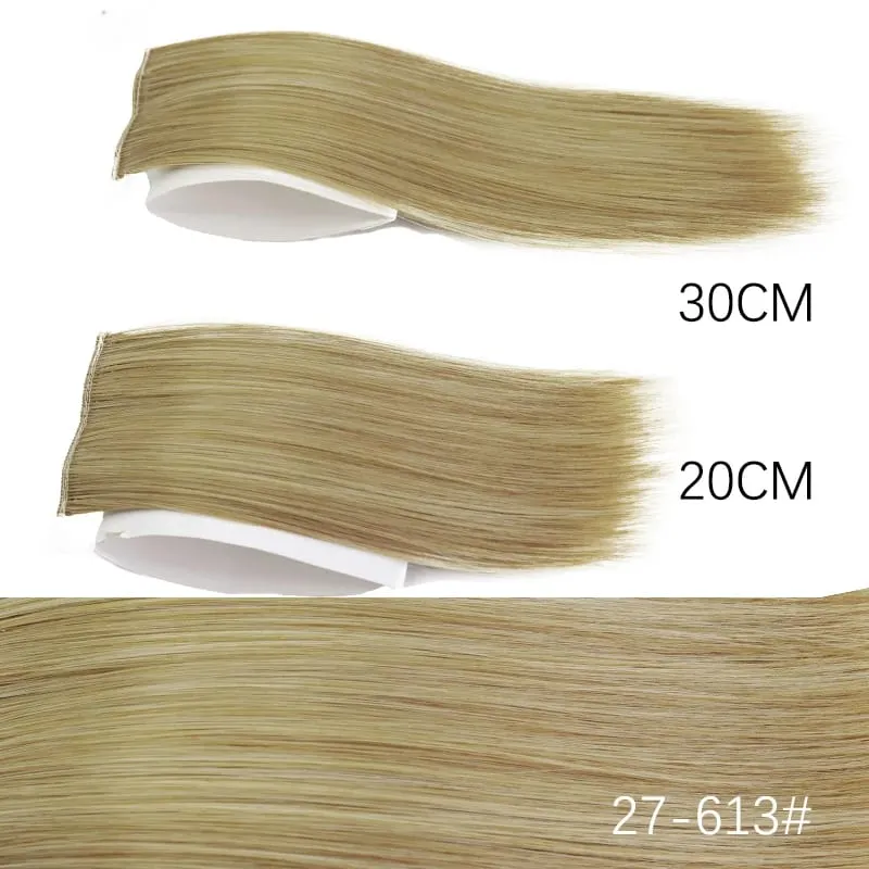 Sintetik 20sm/30sm Pad Lurus Tidak Kelihatan Klip Dalam Satu Keping Sambungan Rambut Penutup Sisi Atas Potongan Rambut Gebu Untuk Wanita