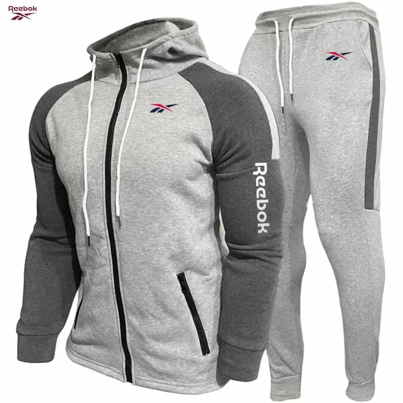 Reebok Men's Fall/Winter Hoodie Set Fleece Long-Sleeve Jacket Casual Hooded Sweatshirt Street Style Men's Jacket Set - Essent