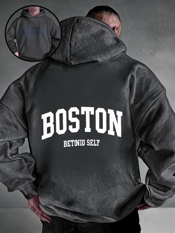 Oversized colorful hoodie, streetwear-style pullover, Boston Betonio back-print design, unisex casual wear, plus size. — image 4