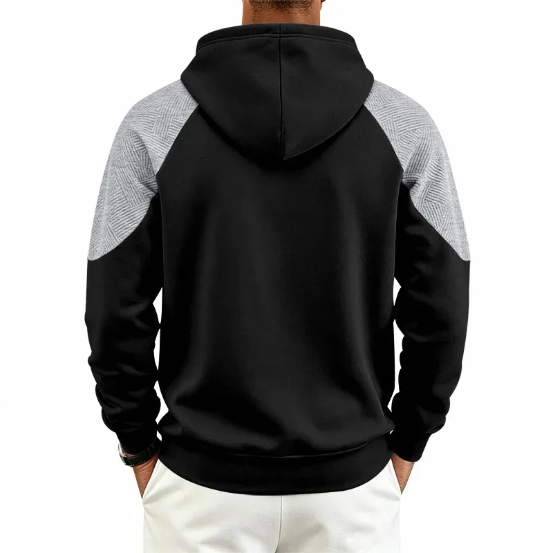 Autumn Winter Men Color Block Raglan Hoodie Textured Chest Panel Drawstring Kangaroo Pocket Loose Casual Streetwear Sweatshirt — image 23