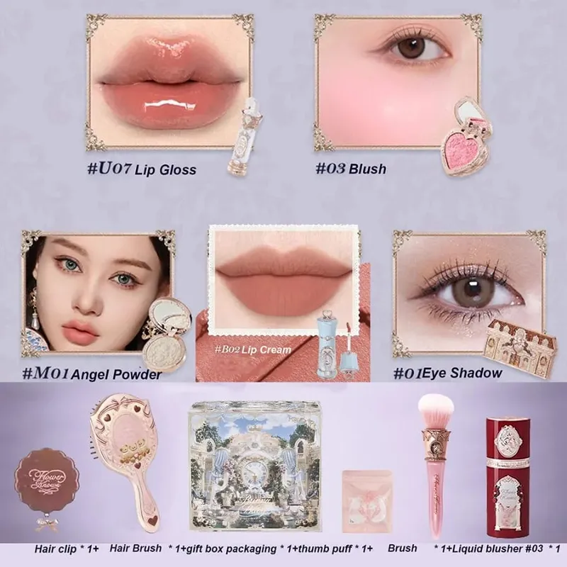 Flowerknows cavaleiro unicórnio coelho jardim conjunto de presente blush pequeno anjo iluminador paleta de sombra tudo-em-um kit de maquiagem facial caixa — image 9