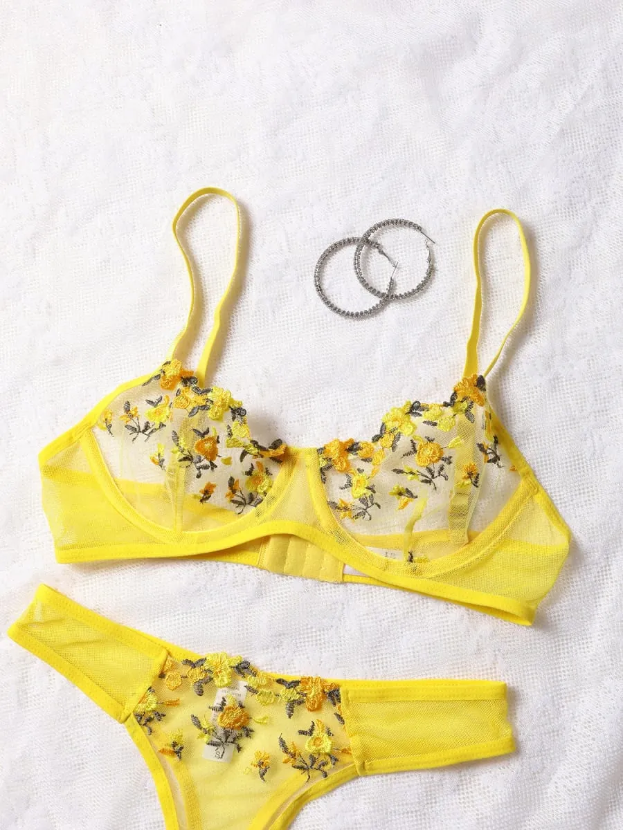 Women Sexy Lace Lingerie Push Up Lingerie Bra And Panty Sets Female Underwear Flower Embroidery Bralette Set — image 5