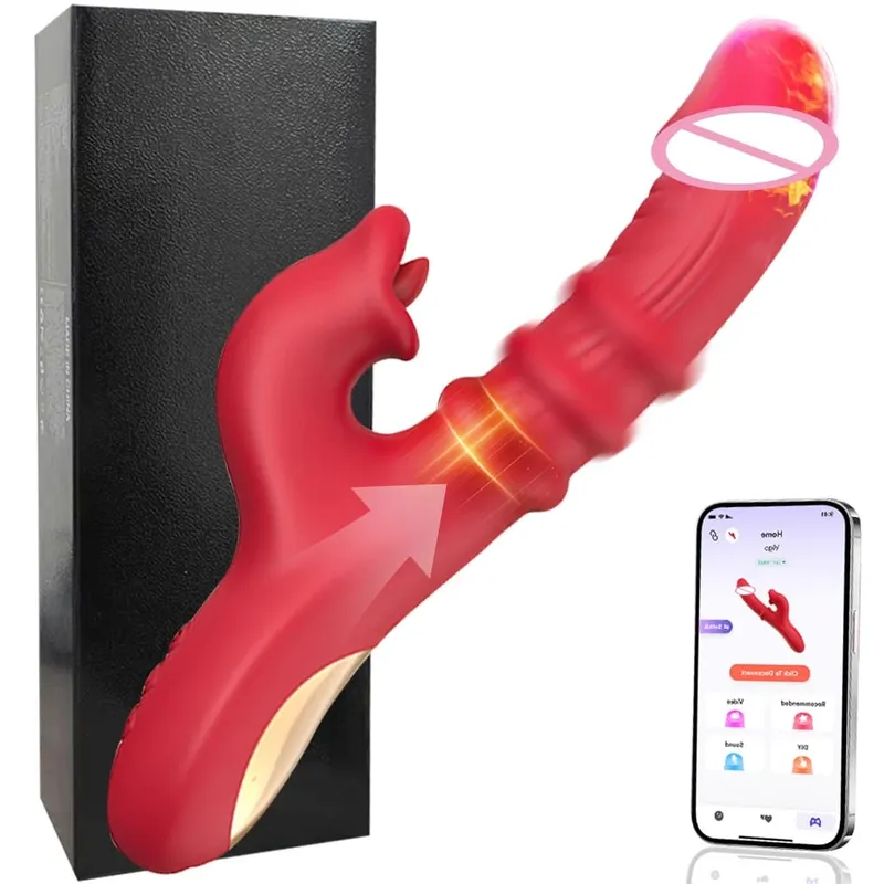 Rabbit Vibrator Thrusting Dildo G Spot Clitoral Stimulator 7 Thrust 10 Vibration with Licking Mode Adult Sex Toy for Women