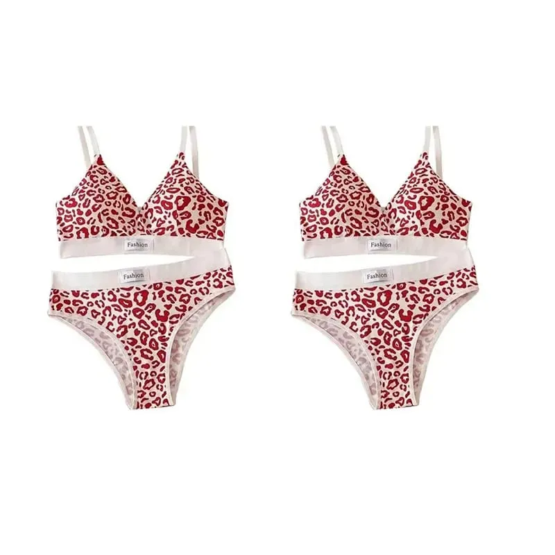 1/2/3set Women V-Neck Bra And Panties Set Low Waist Panties Female Sexy Lingerie Set Leopard Print Cotton Bra Sport Underwear — image 13
