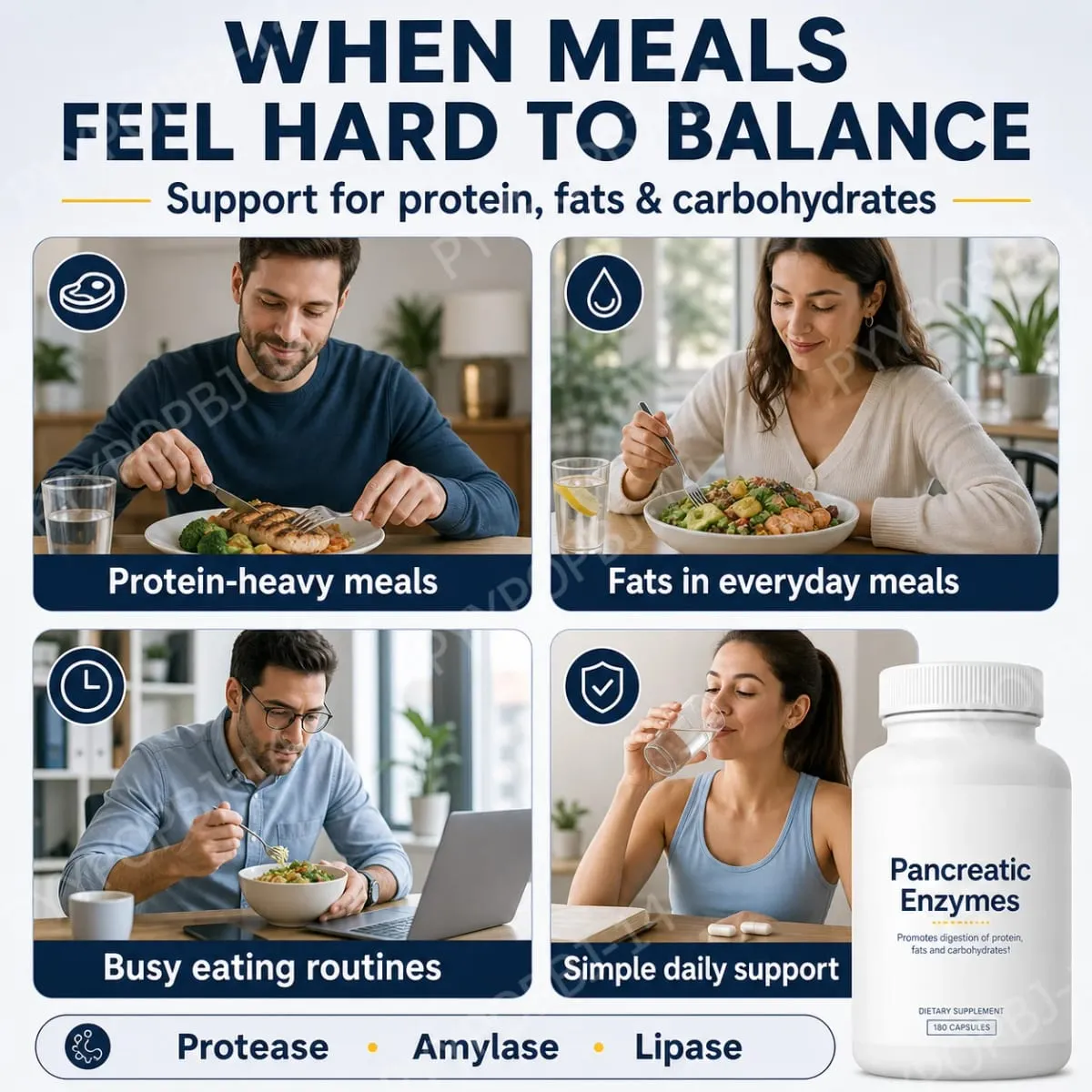 Digestive Enzyme Supplement 180 Capsules Pancreatic Enzyme Blend Protease Amylase Lipase Supports Protein Fat Carb Digestion — image 4