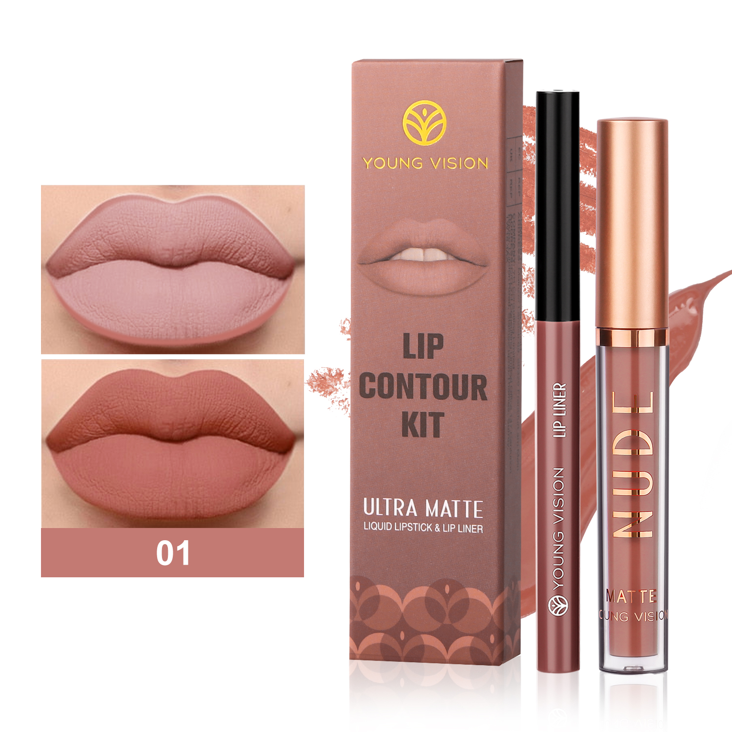 Set di matite per labbra colorate opache a lunga durata a 2 colori, liner per labbra ruotabile, anti-sudore, antiaderente, per labbra, con tazza antiaderente
