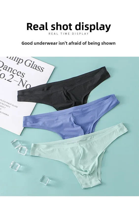Intimo da uomo a triangolo piccolo a mezza anca a vita bassa sexy da uomo giovane slip senza cuciture in seta di ghiaccio mutandine estive leggere e traspiranti — image 13