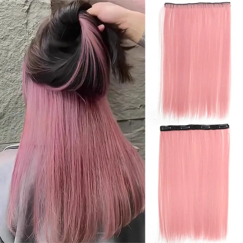 One piece hanging ear dyed synthetic wig piece for women highlighted color hair extensions