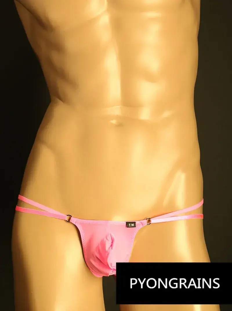 Férfi Állítható Fém O-gyűrű Dupla vékony pántos Bikini Alsónadrág Alacsony emelkedés Selymes Ice Silk 3D U Konvex Tasak Szexi Férfi Fehérnemű