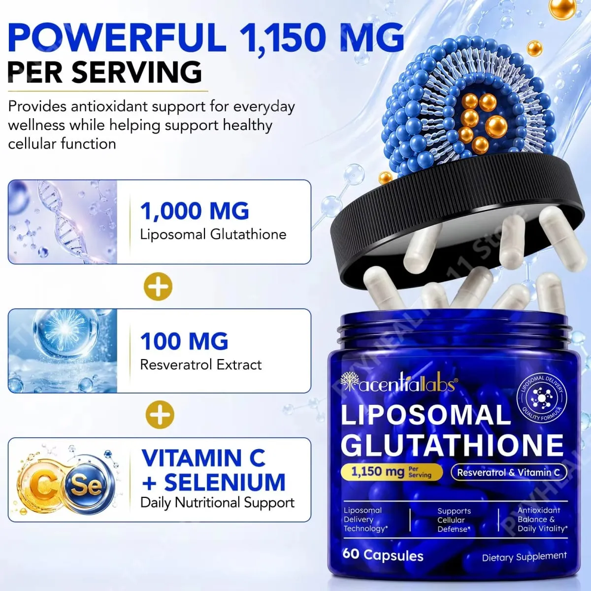 Cápsulas de glutatión liposomal con resveratrol y vitamina C para defensa antioxidante, soporte inmunológico y celular, 60 cápsulas — image 2