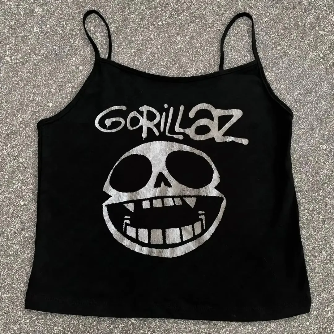 Pambabaeng Gothic Spider Web Print Cami Tank Top na walang manggas na Spaghetti Strap Y2K Slim Cropped Camisole Dark Punk Streetwear Tops — image 4