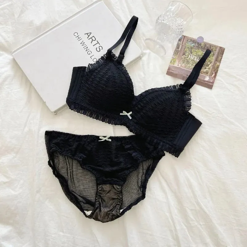 Young Girls Intimates 2026 New Small Comfortable Lingerie Seamless One-Piece Bra And Panty Sets Lace Bow Woman Underwear