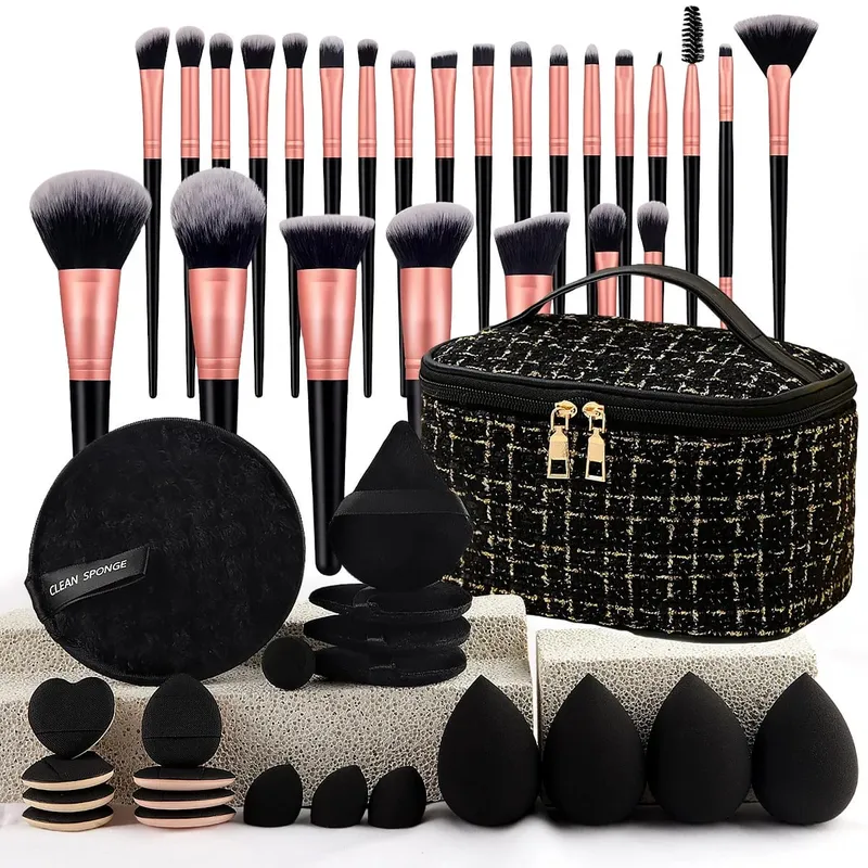 Professional Makeup Brushes Set with Sponges Kit for Foundation Eyeshadow Highlighter Blush Concealer Powder Cosmetic Tools