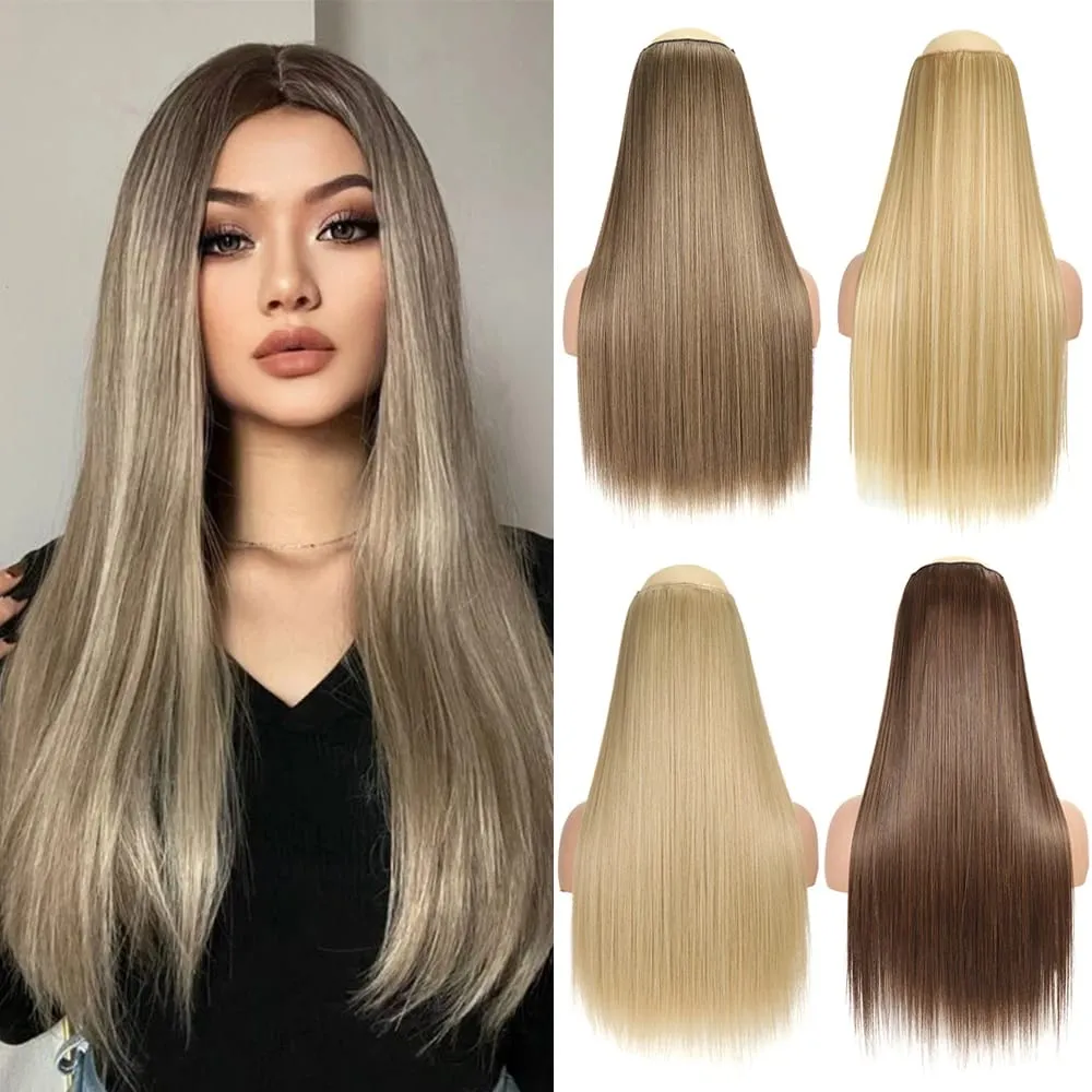 Synthetic 24Inch Hair Extensions OnePiece 5 Clips Long Straight Hairstyle Heat Resistant Fake Hairpiece For Women Natural Brow — image 8