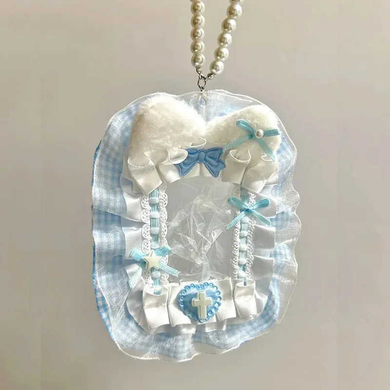 Plush Photocard Protector with Ribbon & Lace - Soft Card Sleeve for Toploader Kpop Anime Idol Display Case Cute DIY Holder for Fans Gift — image 3