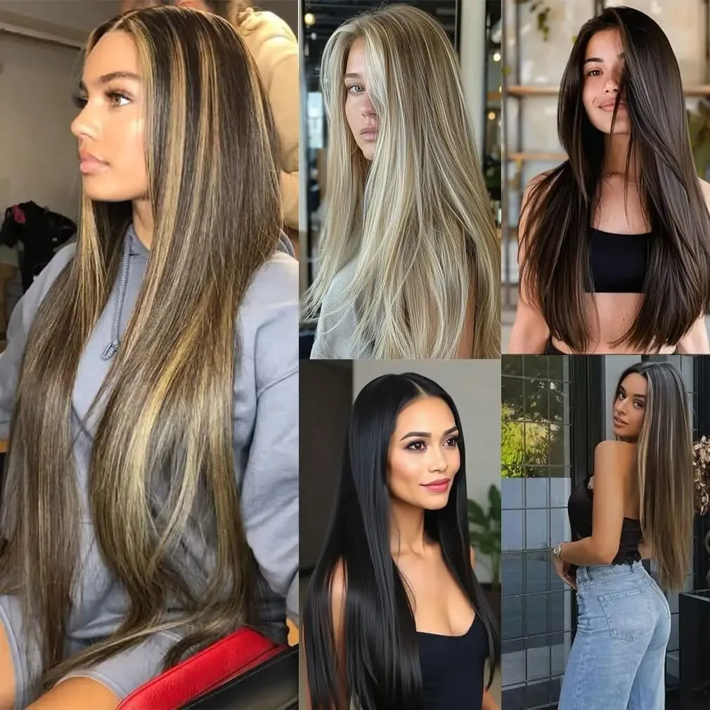 24 Inch 6PCS Clip In Hair Extensions Straight Synthetic Hair Extensions Dark Brown Long Natural Looking Hair Piece for Women