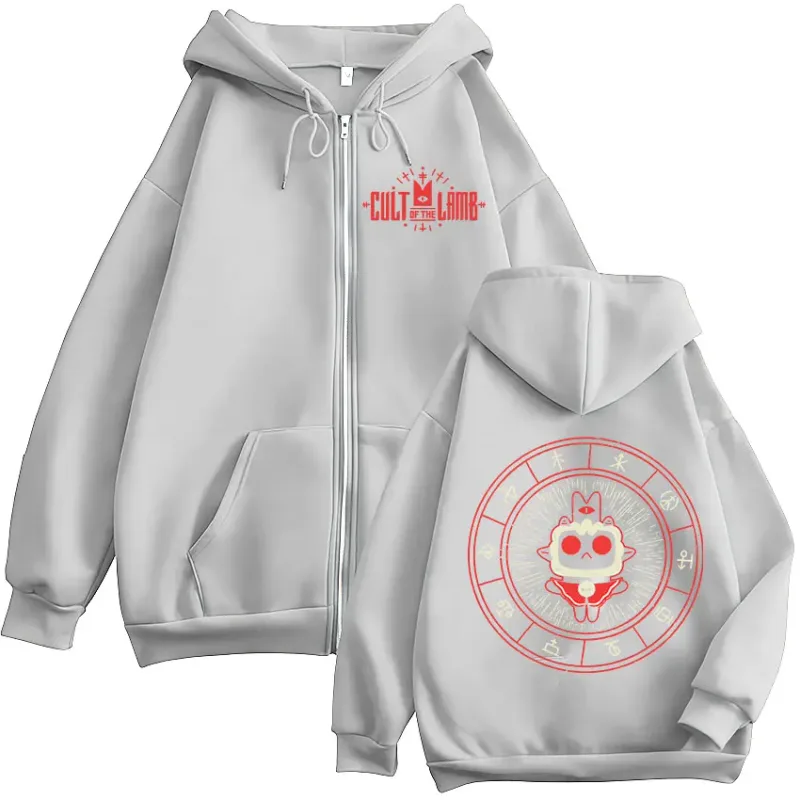 2026 Game Cult of The Lamb Zipper Hoodie Men Women Vintage Long Sleeve Fashion Jacket Sweatshirt Fleece Coats Oversized Hoodies — image 7