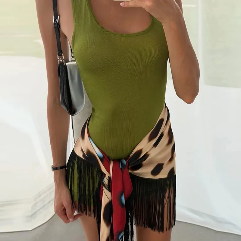 2026 Women Chic Vacation Outfits Fashion Leopard Print Sheer Chiffon Shirt Casual Turn-down Collar Mini Dress & Detachable Scarf — image 9