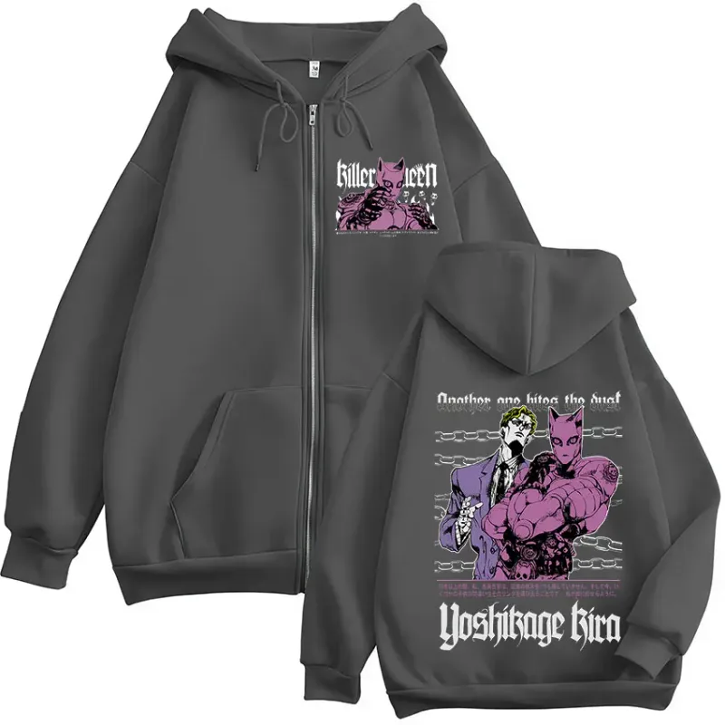 Anime Jojo Bizarre Adventure Kira Yoshikage Killer Queen Zipper Hoodies Men Women Clothing Fashion Zip Up Sweatshirts Jackets — image 6