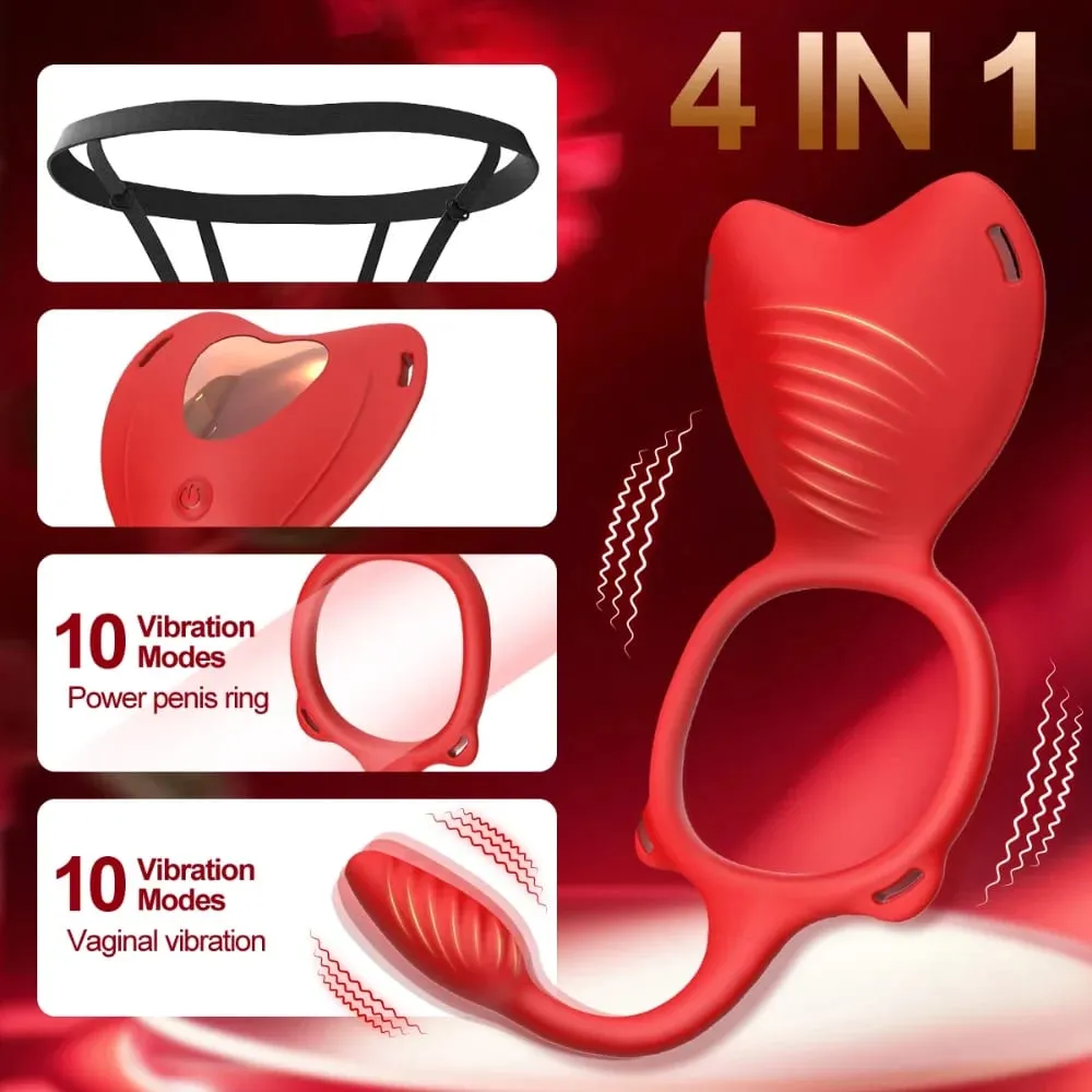 4-in-1 Wearable Vibrator 10-Frequency Vibration Penis Ring Clitoris Stimulator G-Spot Anal Massager Adult Sex Toys Masturbator
